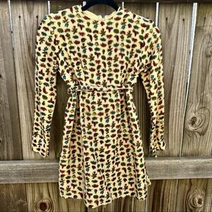 VTG 50s Henley Jr Girls Textured Veggie Long Sleeve Dress W/ Waist Sash Sz 8/10